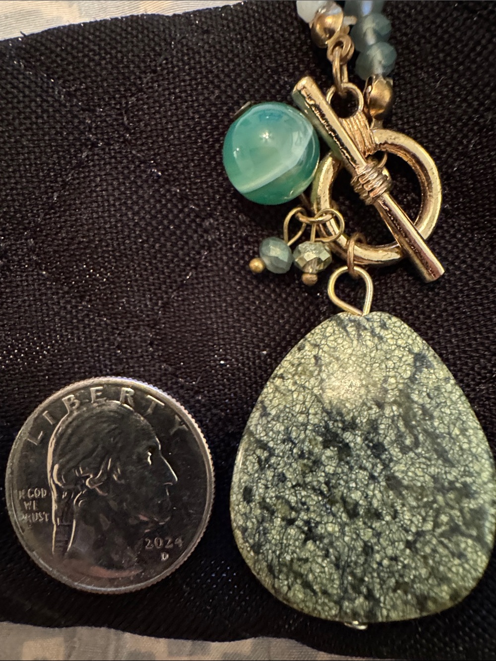 Green Stone Beaded Pendant Necklace -
Boho Statement Jewelry - Picture 5 of 6